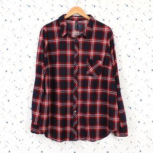 Navy Red Knit Plaid Button Up Shirt 3X